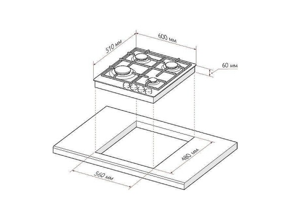 Газовая варочная поверхность GVG 640-1 BL Черный