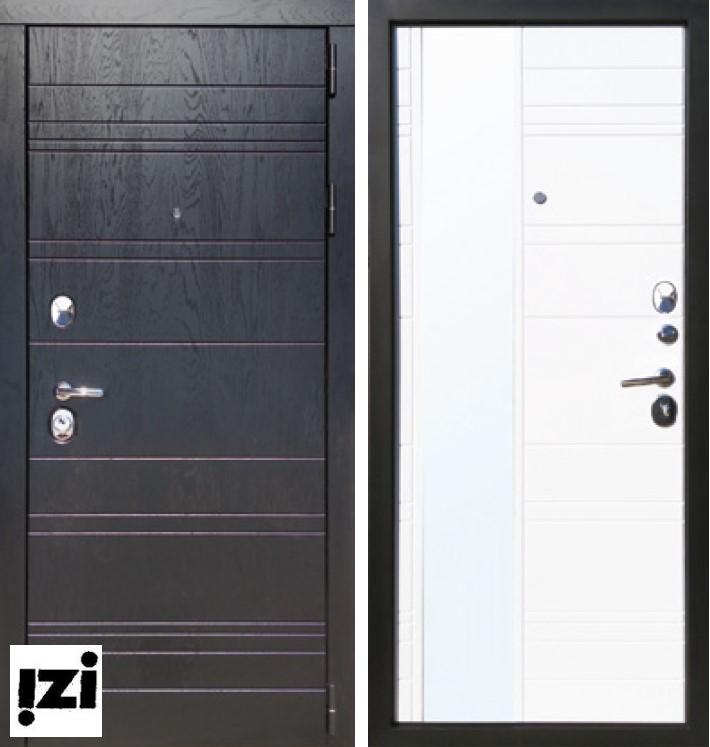 Входные двери Эгоист МДФ 10мм Черный дуб / Белый дуб, вставка — зеркало фацет, квартирная дверь