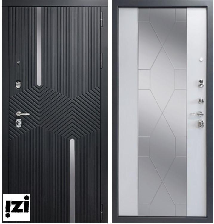 Входные двери Астория вставки — нержавейка, цвет софт чёрный,софт грей (светло серый), вставка — зеркало с наливным витражом