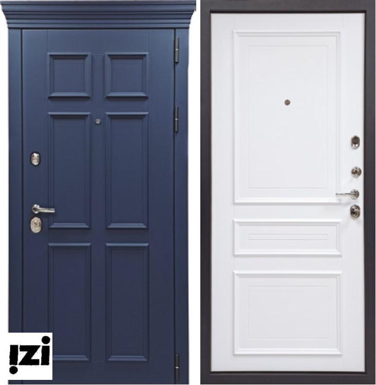 Входные двери  Честер с узким багетом Цвет синий софт,цвет белый софт
