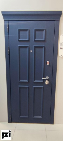 Входные двери  Честер с узким багетом Цвет синий софт,цвет белый софт