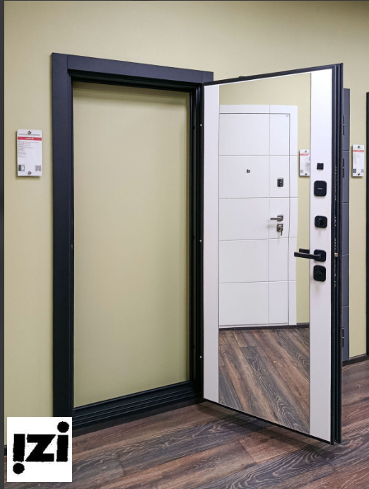 Входная дверь OIKO ACOUSTIC Art Black/Reflex Софт белый зеркало