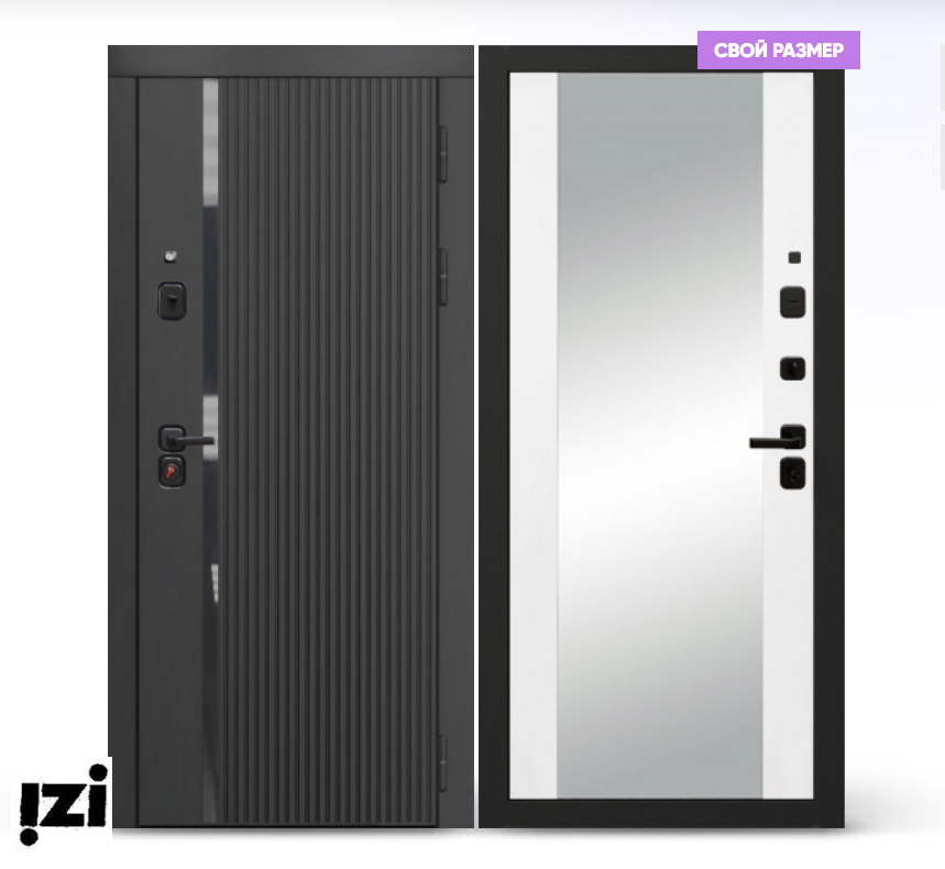 Входная дверь OIKO ACOUSTIC Art Black/Reflex Софт белый зеркало