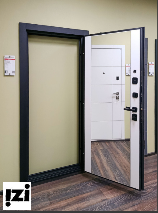 Входная дверь OIKO ACOUSTIC Art Black/Wood/Reflex Софт белый зеркало