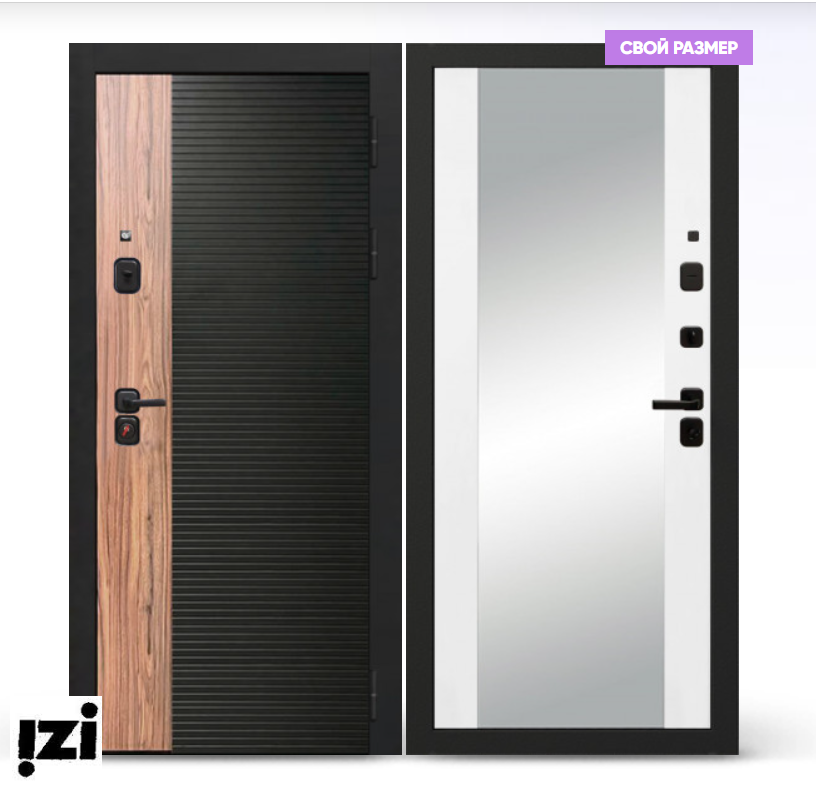 Входная дверь OIKO ACOUSTIC Art Black/Wood/Reflex Софт белый зеркало