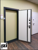 Входная дверь OIKO ACOUSTIC Grafika-2 Grafit Wood/Art Софт белый