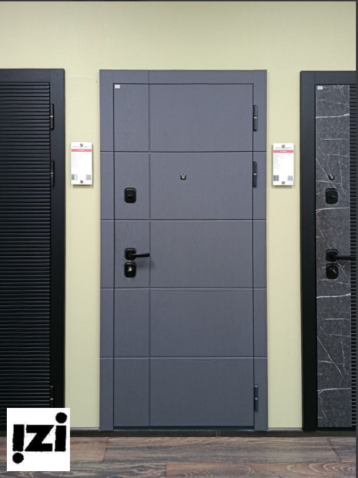 Входная дверь OIKO ACOUSTIC Grafika-2 Grafit Wood/Art Софт белый