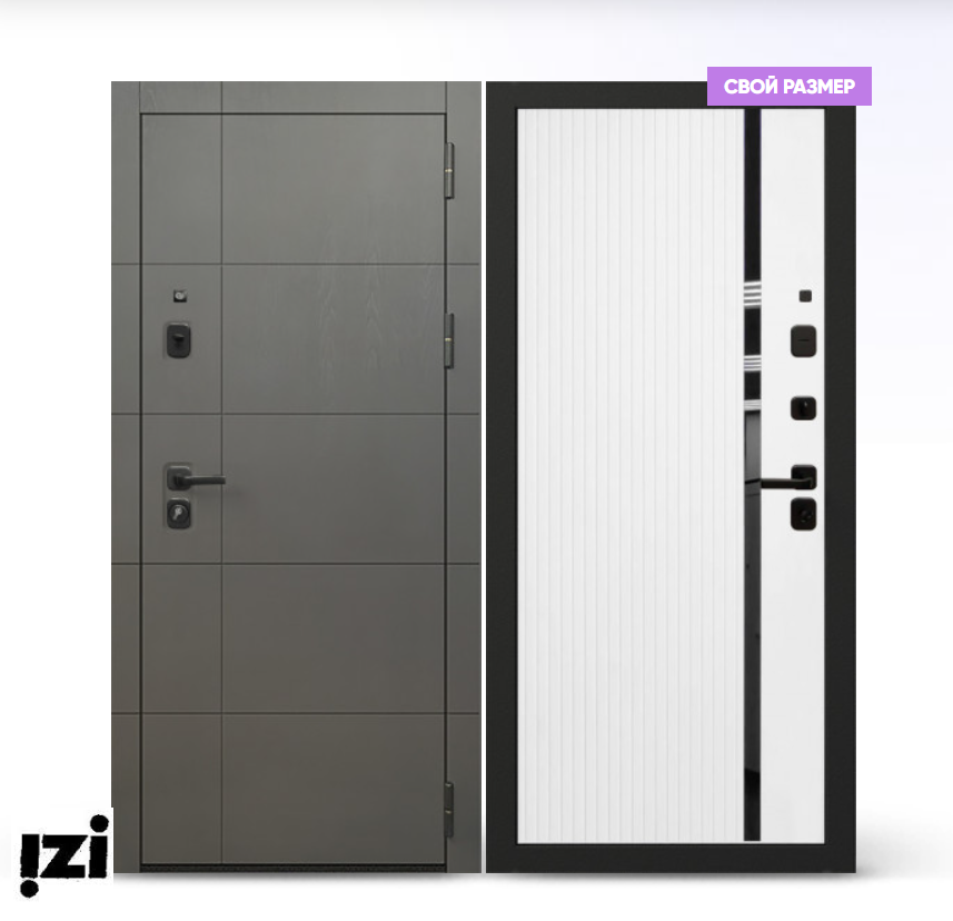 Входная дверь OIKO ACOUSTIC Grafika-2 Grafit Wood/Art Софт белый