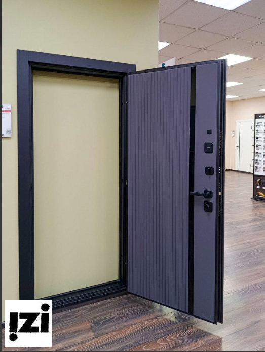 Входная дверь OIKO ACOUSTIC Grafika-2 Grafit Wood/Art Софт серый