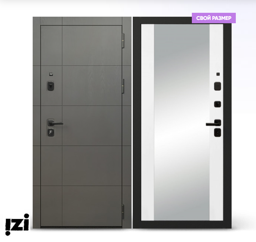 Входная дверь OIKO ACOUSTIC Grafika-2 Grafit Wood/Reflex Софт белый зеркало