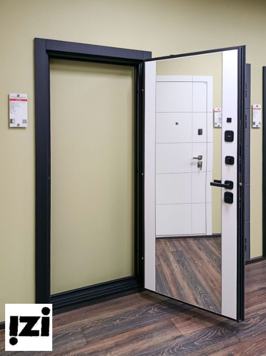 Входная дверь OIKO ACOUSTIC K2 Grey Soft/Reflex Софт белый зеркало