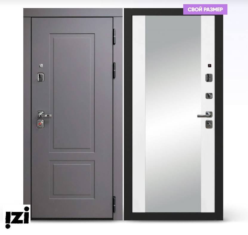 Входная дверь OIKO ACOUSTIC K2 Grey Soft/Reflex Софт белый зеркало