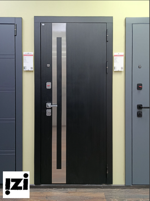 Входная дверь OIKO Standart Black Line / Белый зеркало