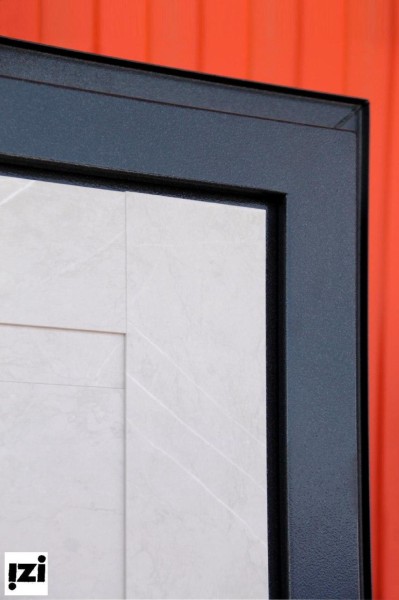 ВХОДНЫЕ ДВЕРИ IMPRESS Берлин Букле серое Внутреннее покрытие: Царговая панель, МДФ 16мм, Лава лайт, зеркальные вставки, дверь металлическая для квартиры, улицы и коттеджа