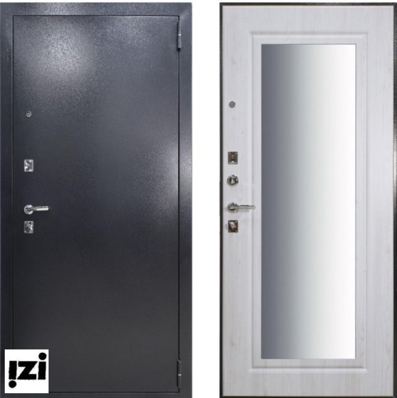 Входные двери ГОРИЗОНТ зеркало Покрытие снаружи: Антик темное серебро ,дверь для частного дома, коттеджа и квартиры