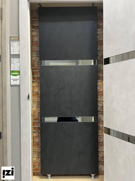 Двери Порта-55 4AF Цвет-Grey Graphite Art  Алюминиевая кромка с 4-х сторон!! стекло: Mirox Grey (зеркало графит)