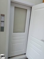 Двери Скин-1 ДГ/ДО Роялвуд светлый крем ПВХ Премиум стекло