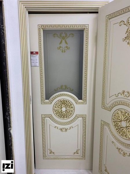 Межкомнатные двери Версаль эмаль слоновая кость / патина золото (погонаж обычный)  стекло