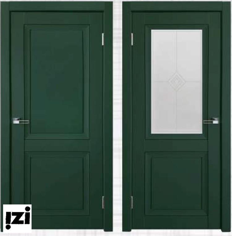 Межкомнатные двери ЮДеканто бархат зеленый ( Погонаж телескоп) стекло