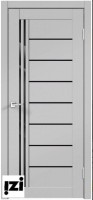 Межкомнатные двери Дверь X-LINE 2 эмалит серый ПОС, лакобель черное, 2000мм, 40мм, экошпон, эмалит серый)