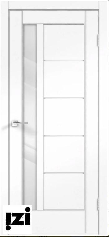 Межкомнатные двери Дверь PREMIER 3 ясень белый структур.ПОС, лакобель белое, 2000мм, 40мм, Soft-touch, ясень белый структурный)