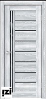 Межкомнатные двери Дверь X-LINE 2 клен айс ПОС, лакобель черное, 2000мм, 40мм, экошпон, клен айс)