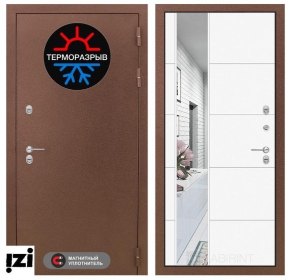 Входные двери ЛАБИРИНТ ТЕРМОРАЗРЫВ Входная дверь Термо Магнит с Зеркалом 19 - Белый софт