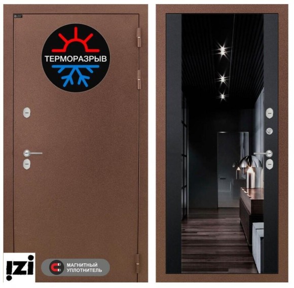 Входные двери ЛАБИРИНТ ТЕРМОРАЗРЫВ  Входная дверь Термо Магнит с тонированным зеркалом Максимум - Черный кварц