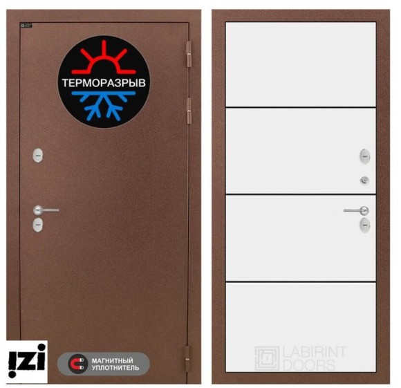 Входные двери ЛАБИРИНТ ТЕРМОРАЗРЫВ Входная дверь Термо Магнит 25 - Белый софт, черный молдинг