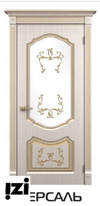 Межкомнатные двери ЛОРД  коллекция Versailles  модель Версаль Сатинат белый с Заливным  витражом+золотой лак пвх и эмаль. цена указана за эмаль