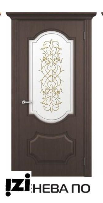 Межкомнатные двери ЛОРД Коллекция  GENEVA модель Женева Сатинат белый+заливной витраж/золотой лак