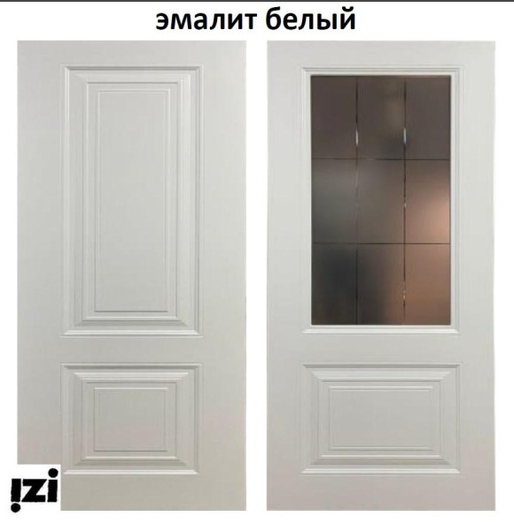 Межкомнатные двери К-2  эмалит белый стекло графирока